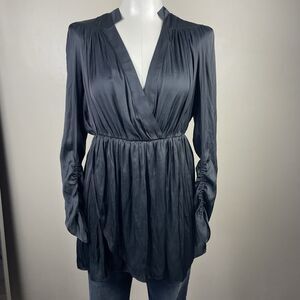 Zadig & Voltaire Reveal Satin Black Long Sleeve Mini Dress Size XS